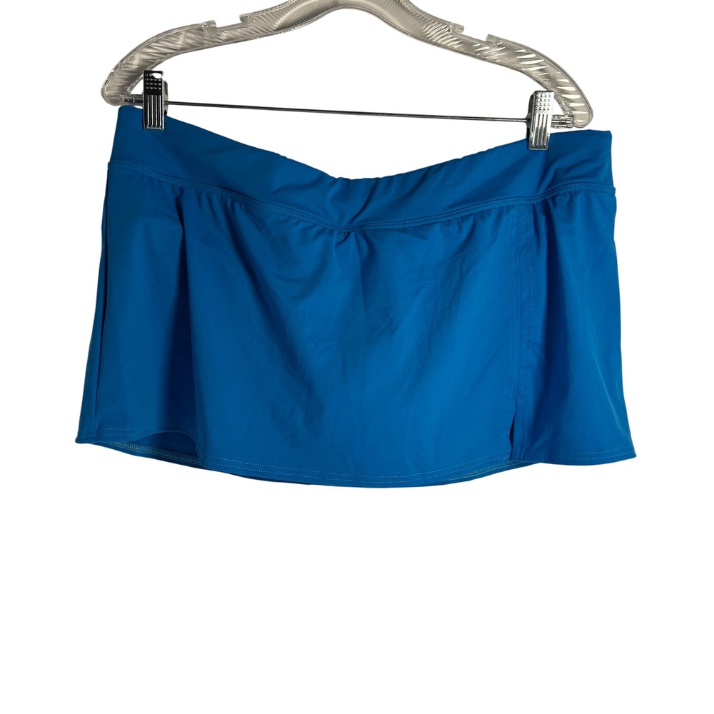 Lands End Blue‎ Swim Skirt with Attached Brief Size 16 Mini Skort Side Slit